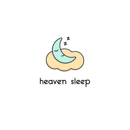 Cute sleeping moon logo isolated illustration cloudのイラスト素材