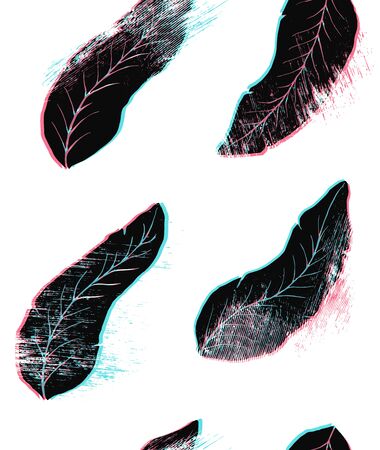 Distressed leaves glitch style seamless pattern drawnのイラスト素材