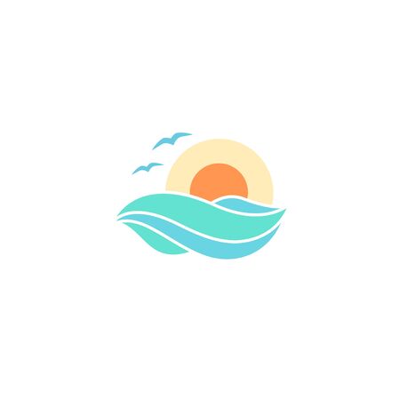 Sea and sun flat logo design isolated ocean illustration travelのイラスト素材