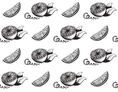 Hand drawn lemon seamless pattern black ink sketchのイラスト素材