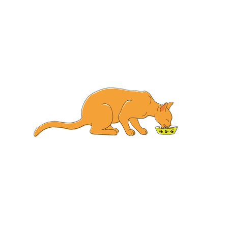 Happy cat eating food hand drawn illustration vectorのイラスト素材