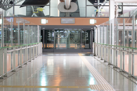 Osaka, JAPAN - FEBRUARY 01: Door 3 of KIX airport is empty and dark at night on February 01, 2015 at KIX airport, Japan.のeditorial素材