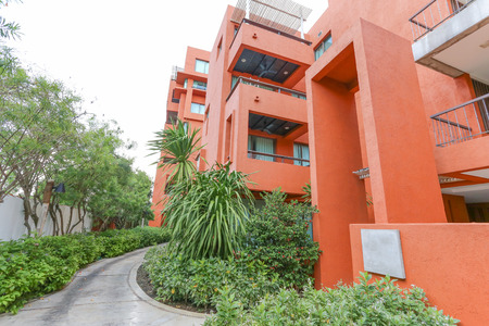 Prachub Kirikan, Thailand - June 4: modern building with brick color and walk way June 4, 2016 at Prachub Kirikan, Thailand.のeditorial素材