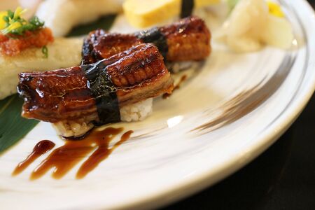 Unagi sushi or Japanese grill eel with riceの写真素材