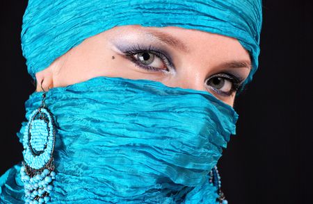Muslim girl with beautiful blue eyesの写真素材