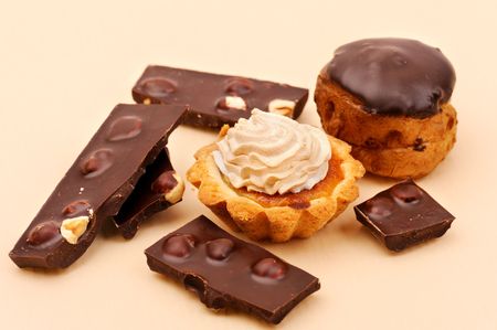 Delicious cakes and chocolate