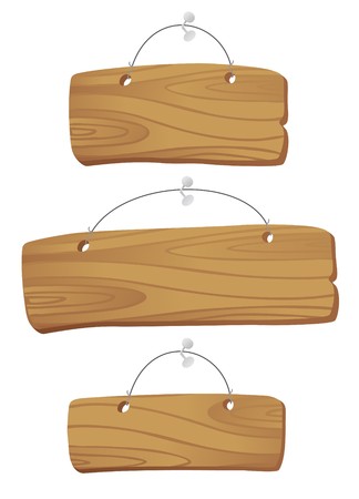 wooden boards hanging on a cord with a nailのイラスト素材