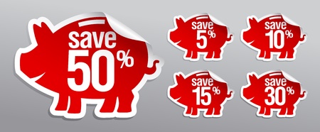 Discount labels in form of piggy bank.のイラスト素材
