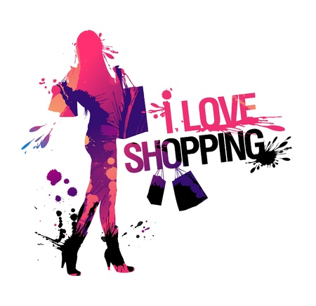 Shopping woman silhouette. I love shoppingのイラスト素材