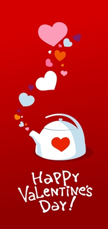 Valentine kettle with love hearts.のイラスト素材