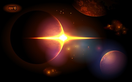 Planets at sunrise on the background of the cosmos.のイラスト素材