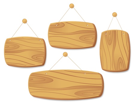 Wooden boards collection hanging on a cord with a nail.のイラスト素材