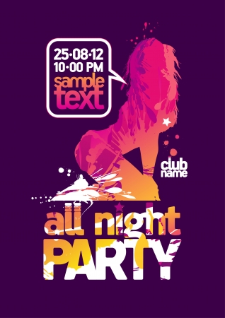 All Night Party design template with fashion girl and place for text のイラスト素材