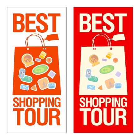 Best shopping tour banner with paper bags.のイラスト素材