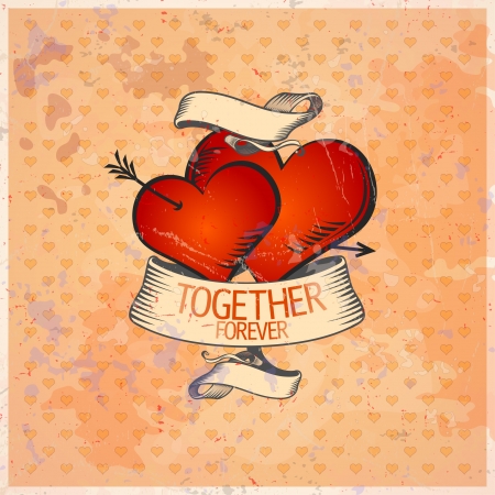 Retro Valentine card with hearts のイラスト素材