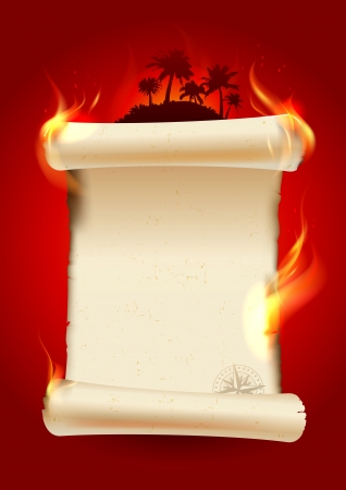Vintage burning scroll blank on a tropical background   Eps10 Vector のイラスト素材