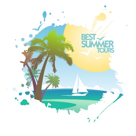 Best summer tours design template in form of blot.のイラスト素材