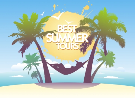 Best summer tours design template with tropical landscape.のイラスト素材