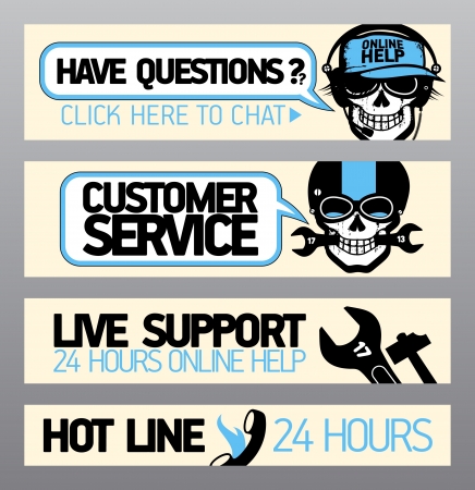 Customer service support banners with skullのイラスト素材