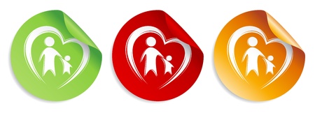 Kid and parent in heart stickers set.のイラスト素材
