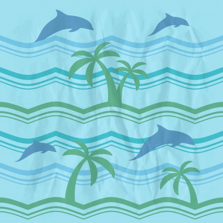Retro seamless pattern with dolphins and seaのイラスト素材