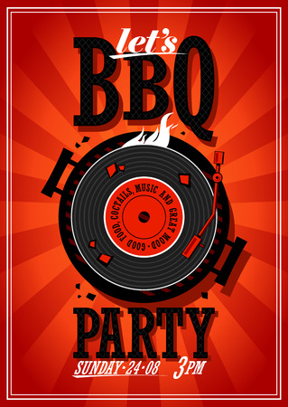Bbq party design with vinyl record on the grillのイラスト素材