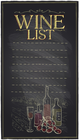 Chalkboard wine list with bottles of wine and place for text.のイラスト素材