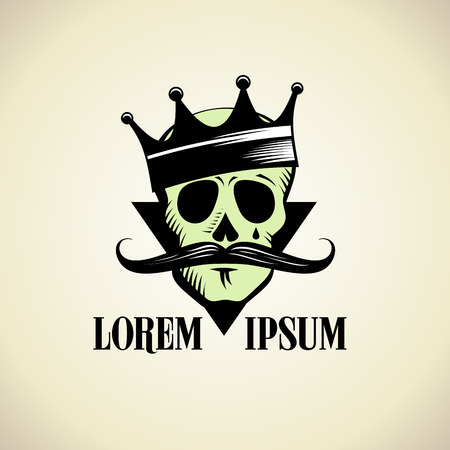 Hipster skull with crown graphic symbol.のイラスト素材