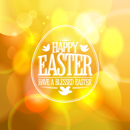Happy Easter calligraphic design on a gold bokeh lights background.のイラスト素材