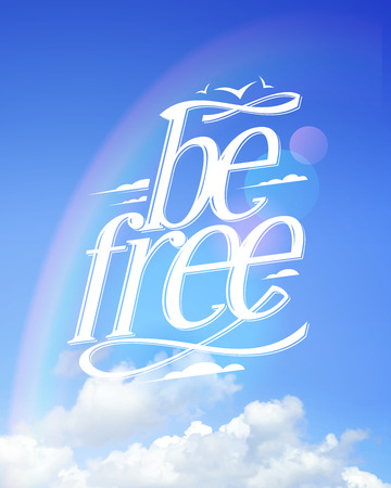 Be free, blue sky quote vector cardのイラスト素材