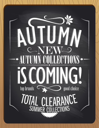 New autumn collections is coming, blackboard chalk vector illustration.のイラスト素材