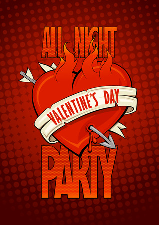 Valentines day all night party pop-art design.のイラスト素材