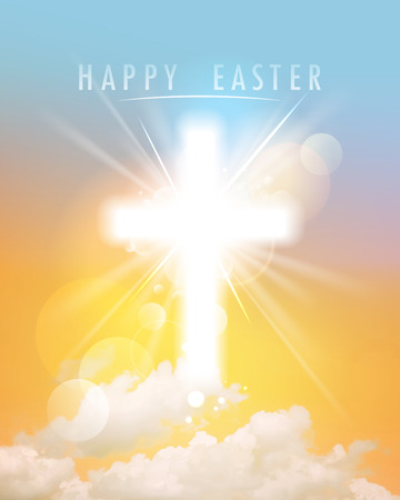 Abstract happy Easter background with shining cross, sky and clouds, close upのイラスト素材