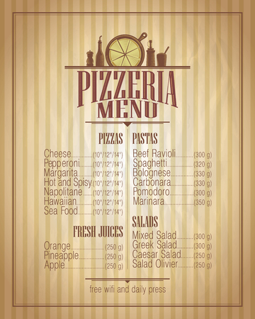 Pizzeria menu list design, retro style mock upのイラスト素材