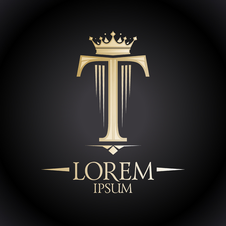 Golden royal T letter design with crownのイラスト素材