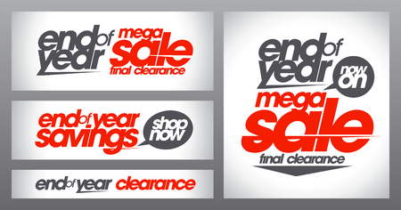 Mega sale posters collection, end of year savings banners set, final clearance, shop nowのイラスト素材