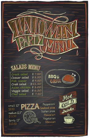 Chalkboard  halloween party menu hand drawn mock upのイラスト素材