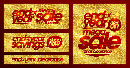 End of year sale chic golden banners set, final clearance, mega savingsのイラスト素材