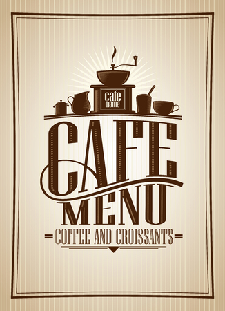 Cafe menu coffee and croissants vintage style vector illustration with coffee cutleryのイラスト素材