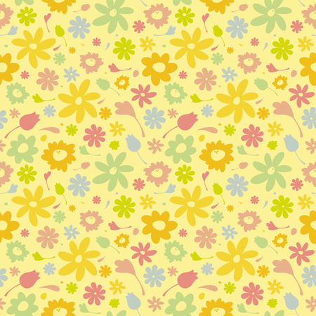 Cute seamless floral pattern, yellow vector backgroundのイラスト素材