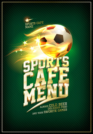 Sports cafe menu card concept with fiery soccer ballのイラスト素材