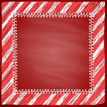 Christmas frame with red stripes on a red background, doodle vector illustrationのイラスト素材