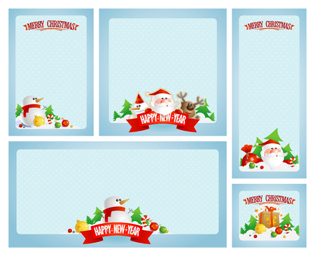 Christmas frames set with Santa, deer and snowmanのイラスト素材