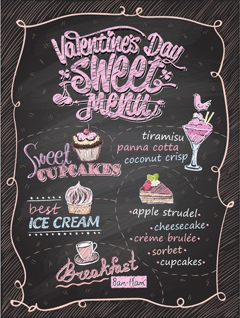 Valentine's Day sweet menu chalkboard design hand drawn illustrationのイラスト素材