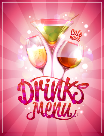 Drinks menu cover design with cocktails against pink backdropのイラスト素材