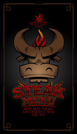 Steak menu card design cover with bull headのイラスト素材