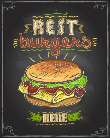 Best burgers here chalkboard menu design conceptのイラスト素材