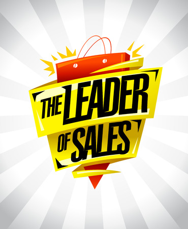 The leader of sales, sale poster design concept with origami ribbons and big paper bag, vector illustrationのイラスト素材