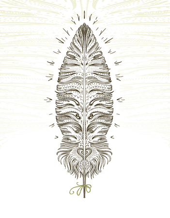Feather ornamental art symbol, hand drawn graphic illustrationのイラスト素材