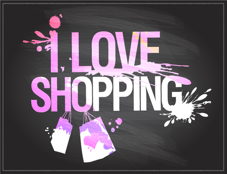 I love shopping, chalkboard vector illustration with shopping paper bagsのイラスト素材